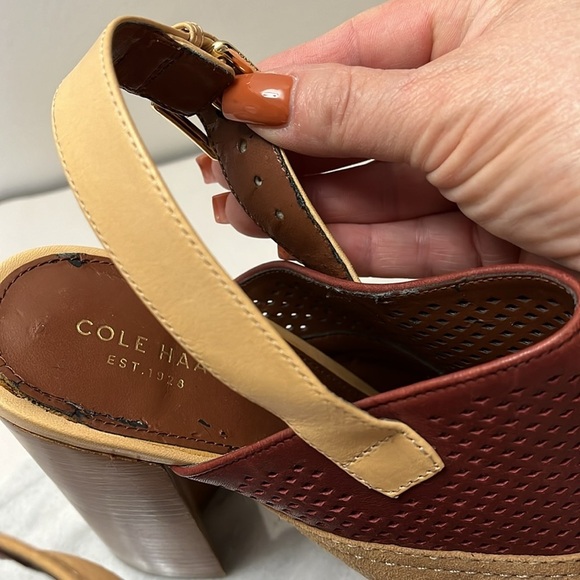 Cole Haan Tabby High Slingback Peep Toe Dress Sandals  Zinfandel/Dune color - Picture 11 of 14